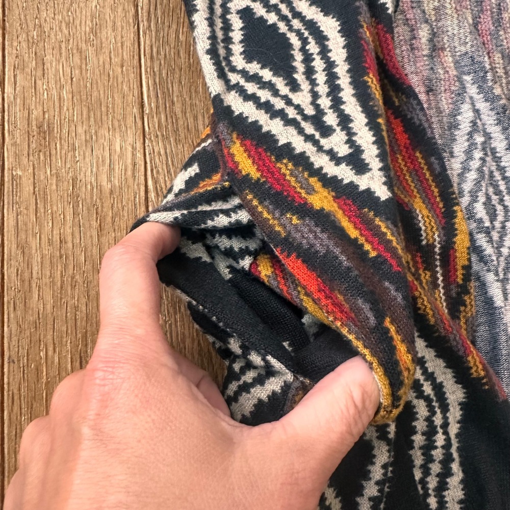 Yak & Yeti Cardigan Boho Aztec Sweater Womens L/XL Longline Diamond Knit‎ Black - Picture 4 of 8